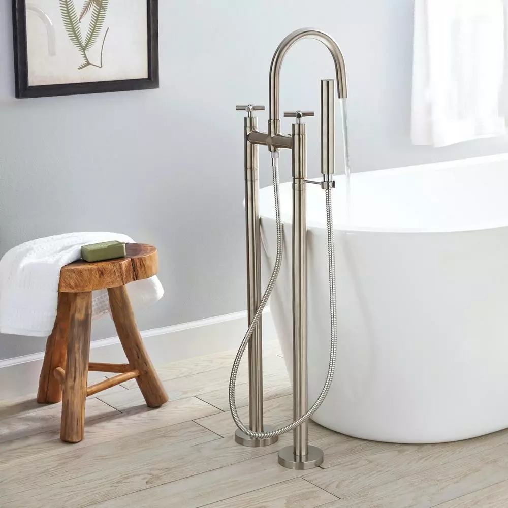 In Stock Hardwarestore Delivery Danay 2-Pipe 2-Handle Freestanding Floor Mount Roman Tub Faucet With Handheld Handshower In Brushed Nickel 6 In Stock Hardwarestore Delivery Danay 2-Pipe 2-Handle Freestanding Floor Mount Roman Tub Faucet With Handheld Handshower In Brushed Nickel - Image 4