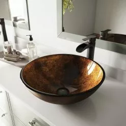 VIGO Russet Handmade Countertop Glass Round Vessel Bathroom Sink -Bath and Faucet shop 5f82ce2ea00e60e31f798b728e01dc1c 1800x1800