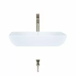 MR Direct Porcelain Vessel Sink In White With 721 Faucet And Pop-Up Drain In Brushed Nickel
