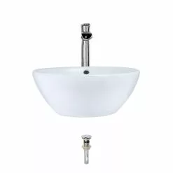 MR Direct Porcelain Vessel Sink In White With 731 Faucet And Pop-Up Drain In Chrome