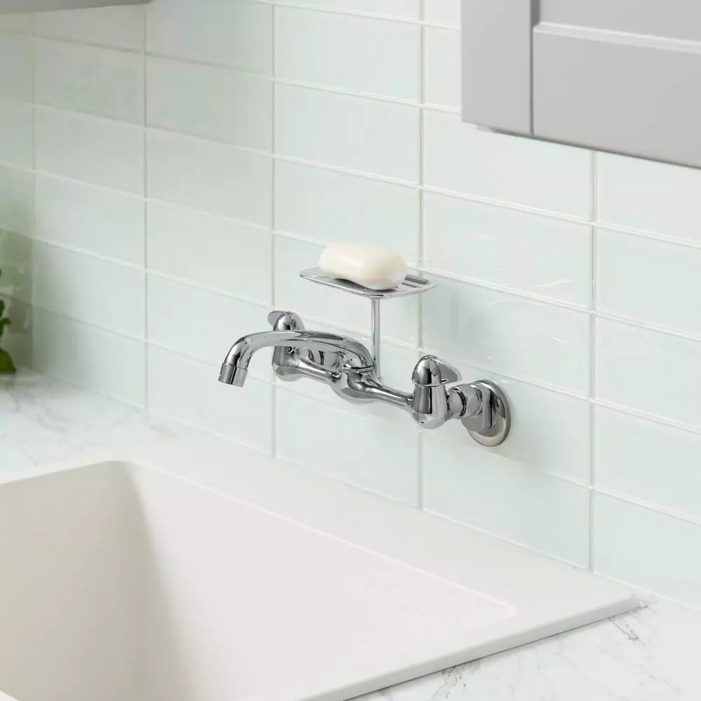 In Stock Hardwarestore Delivery 2-Handle Wall-Mount Kitchen Faucet With Soap Dish In Chrome 6 In Stock Hardwarestore Delivery 2-Handle Wall-Mount Kitchen Faucet With Soap Dish In Chrome - Image 4