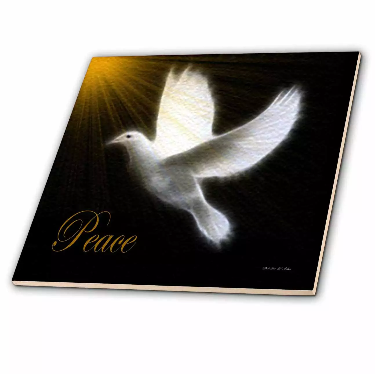 3dRose Peace Dove - Black - White -Gold - Bird Art - Ceramic Tile, 8-inch 3 3dRose Peace Dove - Black - White -Gold - Bird Art - Ceramic Tile, 8-inch