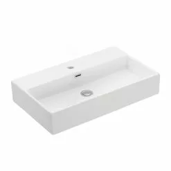 WS Bath Collections Quattro 70 Wall Mount / Vessel Bathroom Sink In Ceramic White With 1 Faucet Hole