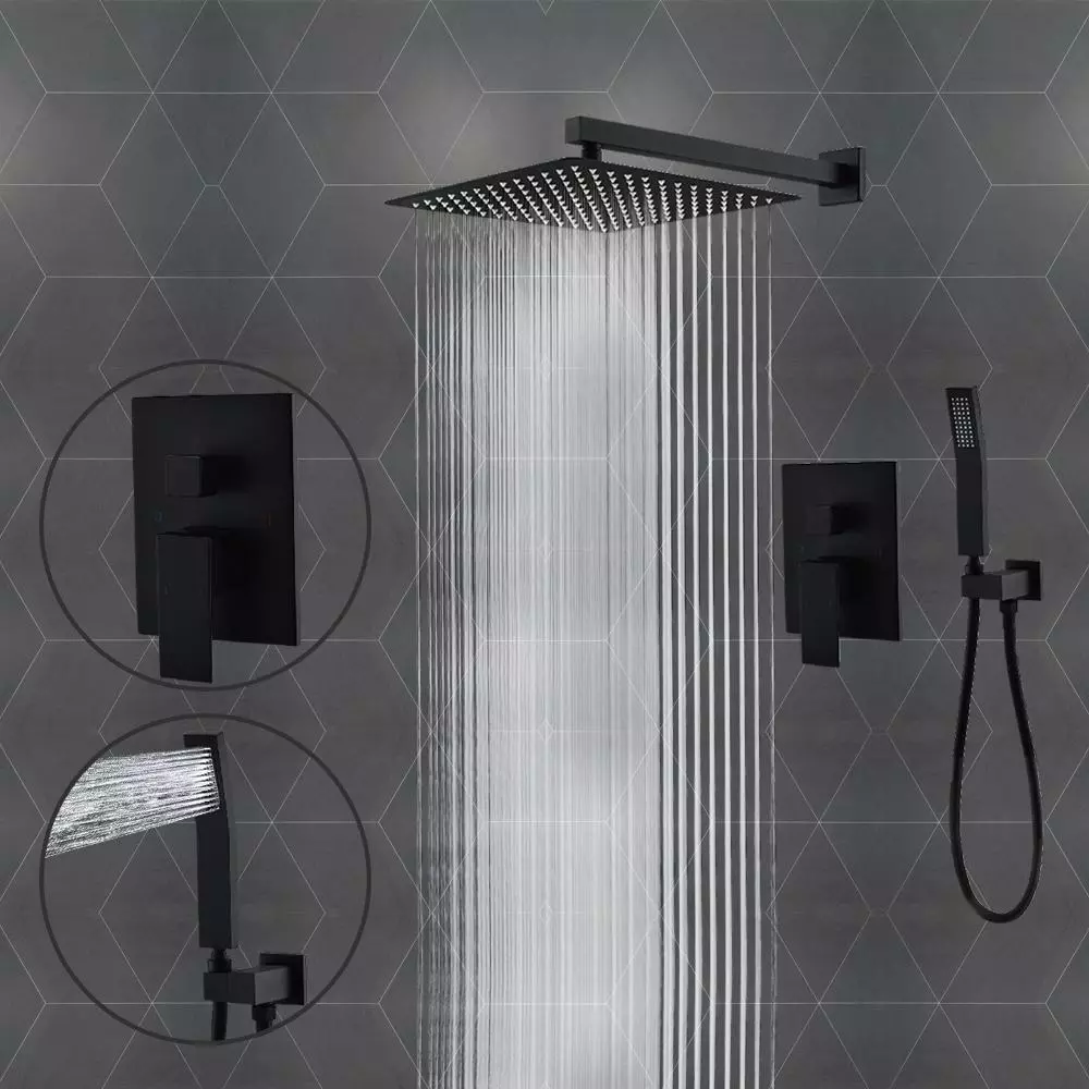 In Stock Hardwarestore Delivery 1-Spray Square High Pressure Wall Bar Shower Kit Bathroom Shower System With Hand Shower In Black 4 In Stock Hardwarestore Delivery 1-Spray Square High Pressure Wall Bar Shower Kit Bathroom Shower System With Hand Shower In Black - Image 2