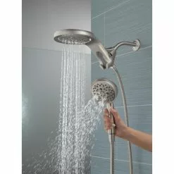 In Stock Hardwarestore Delivery HydroRain Two-in-One 5-Spray 6 In. Dual Wall Mount Fixed And Handheld H2Okinetic Shower Head In Stainless -Bath and Faucet shop 66a2df39a2fa42311f80a3215c26a0ff 1800x1800