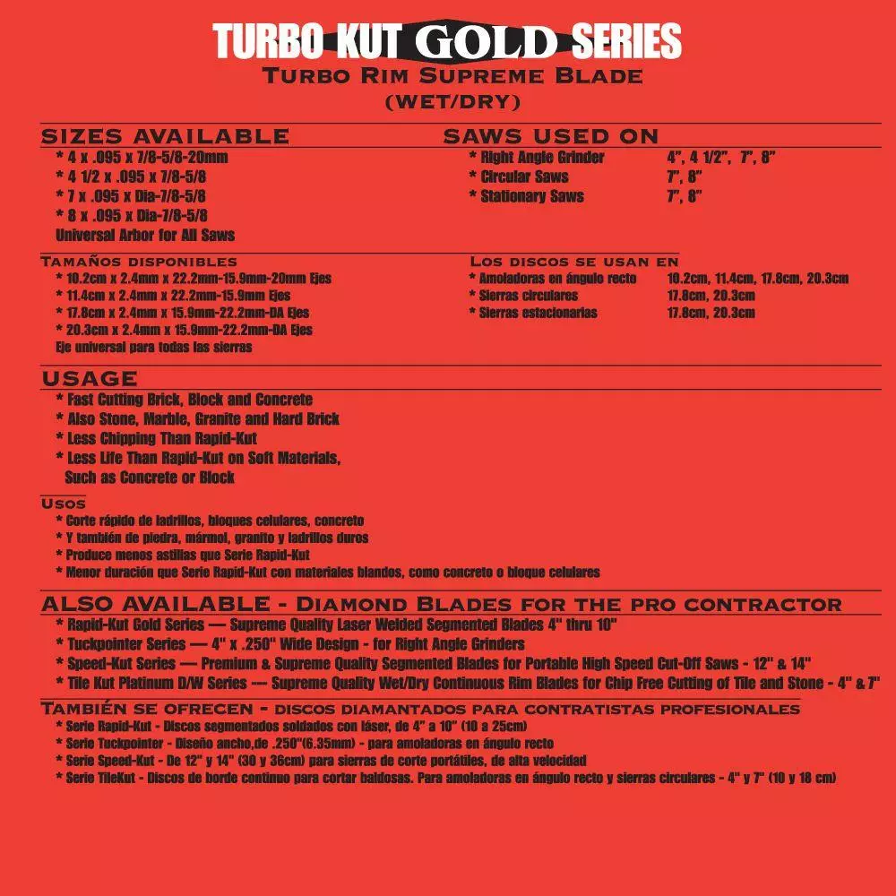 Quasar Turbo Kut Gold 4 In. Turbo Rim Supreme Diamond Blade 4 Quasar Turbo Kut Gold 4 In. Turbo Rim Supreme Diamond Blade - Image 2