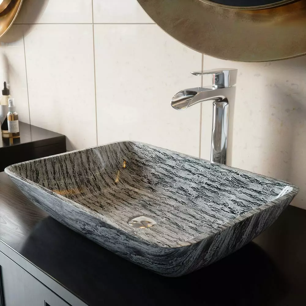 VIGO Titanium Handmade Glass Rectangle Vessel Bathroom Sink In Slate Grey 4 VIGO Titanium Handmade Glass Rectangle Vessel Bathroom Sink In Slate Grey - Image 2