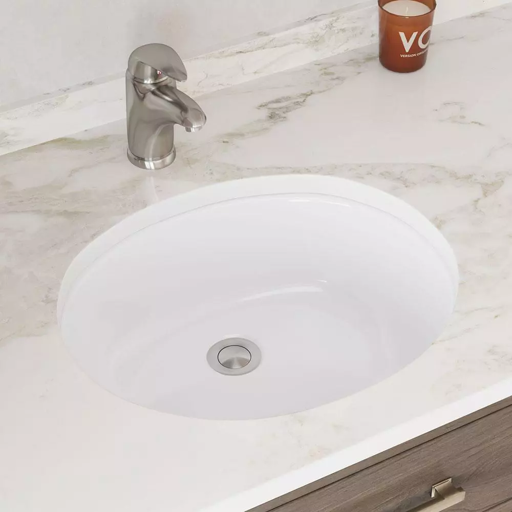 MR Direct 19 In. Undermount Bathroom Sink In White With White SinkLink And Pop-Up Drain In Brushed Nickel 4 MR Direct 19 In. Undermount Bathroom Sink In White With White SinkLink And Pop-Up Drain In Brushed Nickel - Image 2
