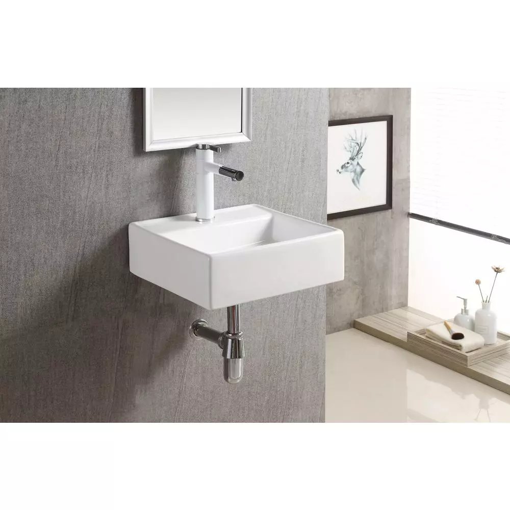 Elanti Wall-Mounted Square Bathroom Sink In White 11 Elanti Wall-Mounted Square Bathroom Sink In White - Image 9