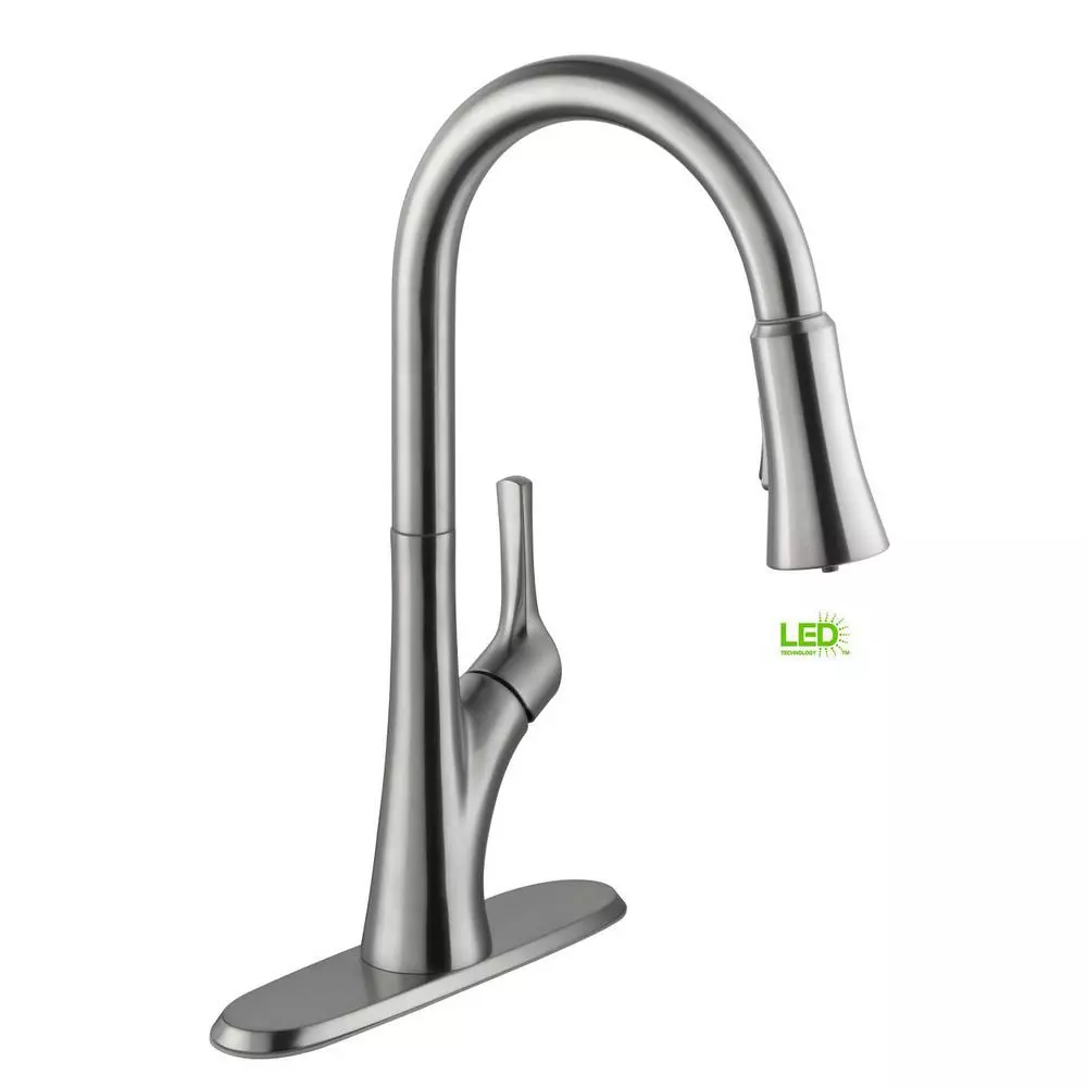 In Stock Hardwarestore Delivery Single-Handle Pull-Down Sprayer Kitchen Faucet With LED Light In Stainless Steel 6 In Stock Hardwarestore Delivery Single-Handle Pull-Down Sprayer Kitchen Faucet With LED Light In Stainless Steel - Image 4