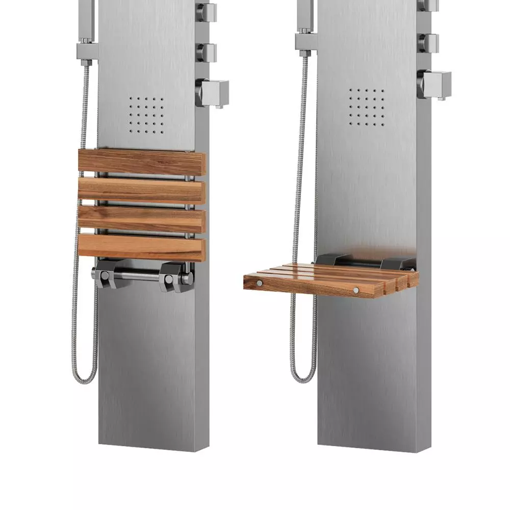 In Stock Hardwarestore Delivery Oahu 4-Jet Shower System With Folding Teak Seat And Matte Stainless Steel Panel With Polished Chrome Fixtures 8 In Stock Hardwarestore Delivery Oahu 4-Jet Shower System With Folding Teak Seat And Matte Stainless Steel Panel With Polished Chrome Fixtures - Image 6