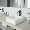 VIGO Dianthus White Matte Stone Vessel Bathroom Sink And Linus Bathroom Vessel Faucet In Antique Rubbed Bronze W/ Pop Up