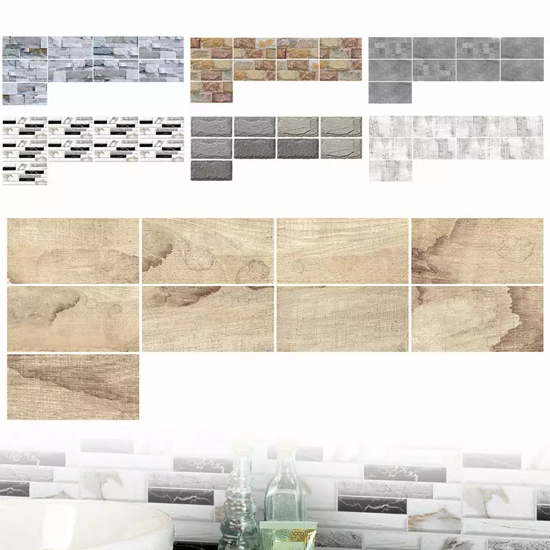 CUH 9pcs 3D Self Adhesive Kitchen Wall Tiles Bathroom Mosaic Tile Sticker 20*10cm 3 CUH 9pcs 3D Self Adhesive Kitchen Wall Tiles Bathroom Mosaic Tile Sticker 20*10cm