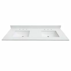 In Stock Hardwarestore Delivery 61 In. W X 22 In. D X 0.75 In. H Quartz Vanity Top In Carrara White With White Basin 8 In Stock Hardwarestore Delivery 61 In. W X 22 In. D X 0.75 In. H Quartz Vanity Top In Carrara White With White Basin -Bath and Faucet shop 7735c80278e97be9cdc7b33bd53934b0 1800x1800