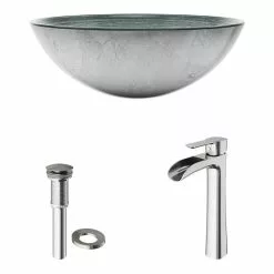 VIGO Glass Vessel Bathroom Sink In Simply Silver And Niko Faucet Set In Brushed Nickel -Bath and Faucet shop 7b6abb266a2a7044bef04c96518fef9e 1800x1800