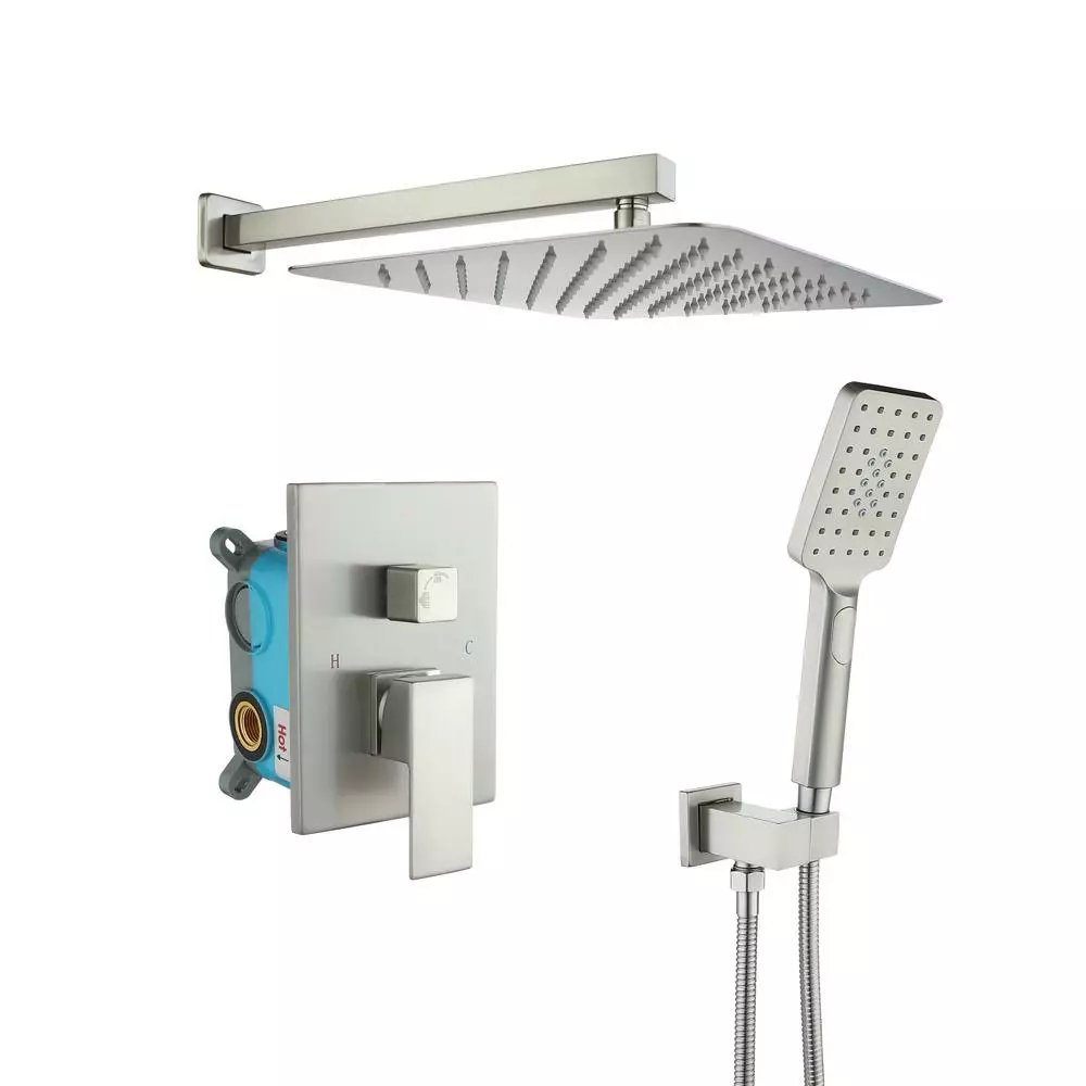 In Stock Hardwarestore Delivery 3-Spray With 2.5 GPM 10 In. 2 Functions Tub Wall Mount Dual Shower Heads In Spot In Brushed Nickle (Valve Included) 3 In Stock Hardwarestore Delivery 3-Spray With 2.5 GPM 10 In. 2 Functions Tub Wall Mount Dual Shower Heads In Spot In Brushed Nickle (Valve Included)