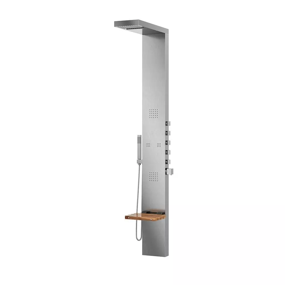 In Stock Hardwarestore Delivery Oahu 4-Jet Shower System With Folding Teak Seat And Matte Stainless Steel Panel With Polished Chrome Fixtures 5 In Stock Hardwarestore Delivery Oahu 4-Jet Shower System With Folding Teak Seat And Matte Stainless Steel Panel With Polished Chrome Fixtures - Image 3