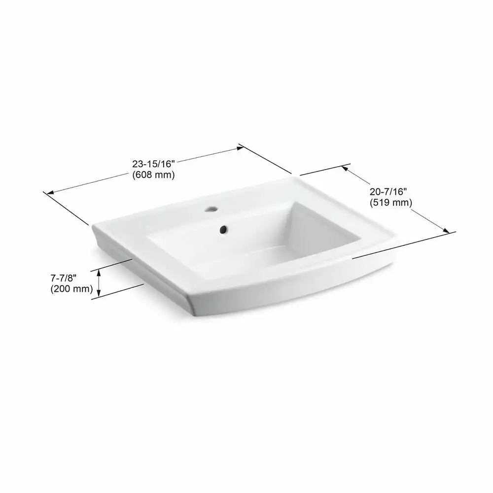 KOHLER Archer 20.4375 In. Vitreous China Pedestal Sink Basin In White With Overflow Drain 4 KOHLER Archer 20.4375 In. Vitreous China Pedestal Sink Basin In White With Overflow Drain - Image 2