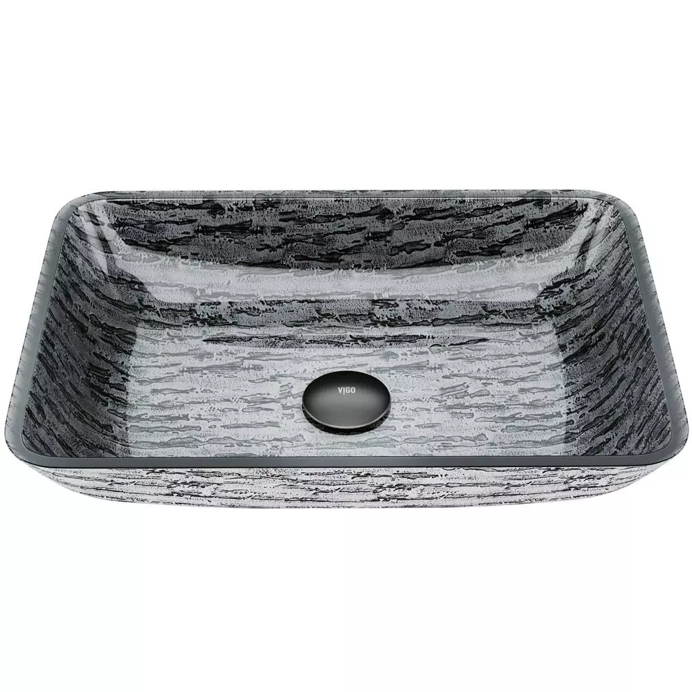 VIGO Titanium Handmade Glass Rectangle Vessel Bathroom Sink In Slate Grey 3 VIGO Titanium Handmade Glass Rectangle Vessel Bathroom Sink In Slate Grey