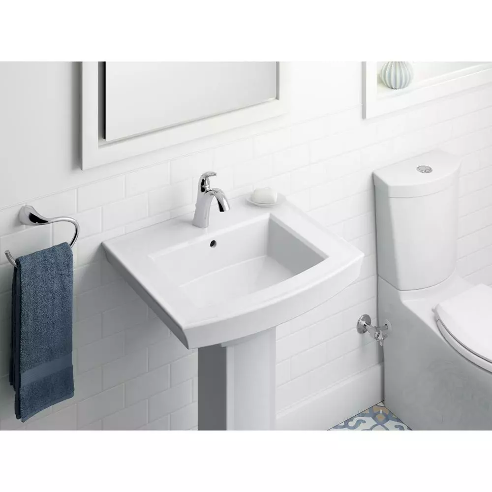 KOHLER Archer 20.4375 In. Vitreous China Pedestal Sink Basin In White With Overflow Drain 6 KOHLER Archer 20.4375 In. Vitreous China Pedestal Sink Basin In White With Overflow Drain - Image 4