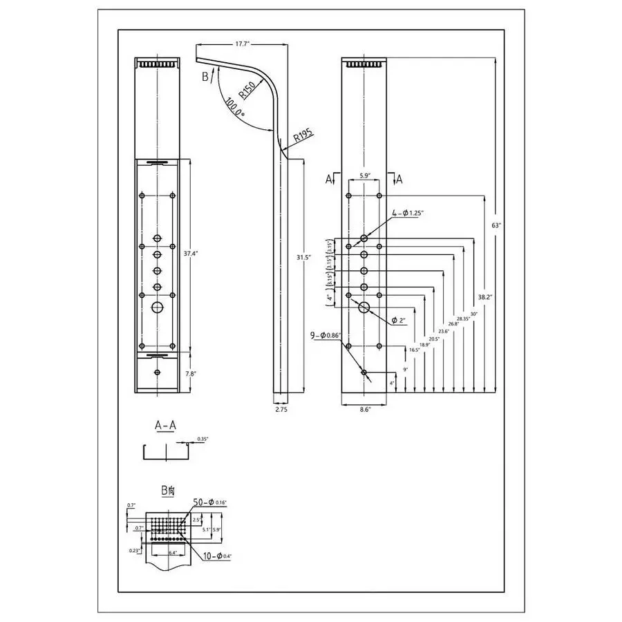 AKDY 63-in Stainless Steel 8-Spray Shower Panel System (Valve Included) 13 AKDY 63-in Stainless Steel 8-Spray Shower Panel System (Valve Included) - Image 11