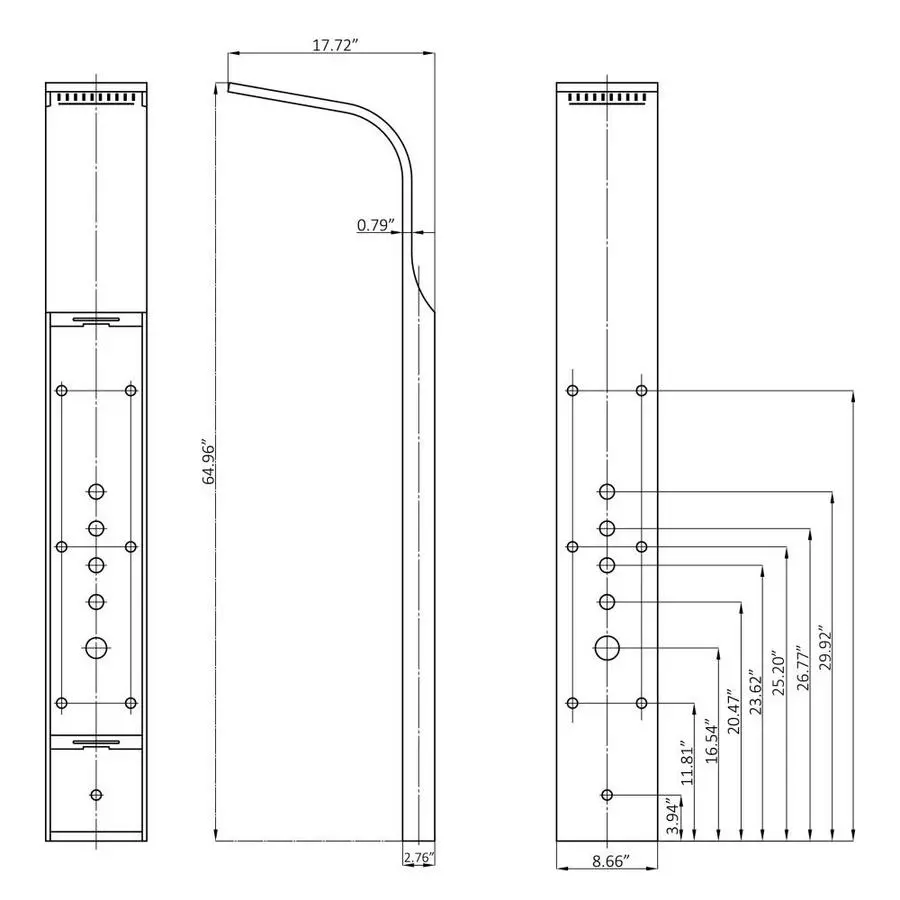 AKDY 65-in Stainless Steel 6-Spray Shower Panel System (Valve Included) 13 AKDY 65-in Stainless Steel 6-Spray Shower Panel System (Valve Included) - Image 11