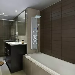 AKDY 52-in Grey Stripe Pattern Tempered Glass 8-Spray Shower Panel System (Valve Included)