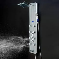 AKDY 52-in Grey Stripe Pattern Tempered Glass 8-Spray Shower Panel System (Valve Included) 14 AKDY 52-in Grey Stripe Pattern Tempered Glass 8-Spray Shower Panel System (Valve Included) -Bath and Faucet shop 810764028642 10493843 1800x1800