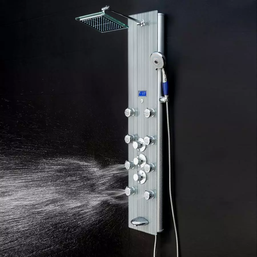 AKDY 52-in Grey Stripe Pattern Tempered Glass 8-Spray Shower Panel System (Valve Included) 5 AKDY 52-in Grey Stripe Pattern Tempered Glass 8-Spray Shower Panel System (Valve Included) - Image 3