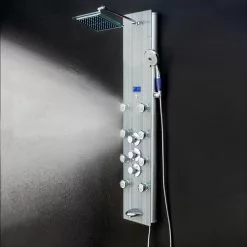 AKDY 52-in Grey Stripe Pattern Tempered Glass 8-Spray Shower Panel System (Valve Included) 15 AKDY 52-in Grey Stripe Pattern Tempered Glass 8-Spray Shower Panel System (Valve Included) -Bath and Faucet shop 810764028642 10493860 1800x1800
