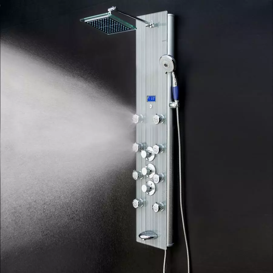 AKDY 52-in Grey Stripe Pattern Tempered Glass 8-Spray Shower Panel System (Valve Included) 6 AKDY 52-in Grey Stripe Pattern Tempered Glass 8-Spray Shower Panel System (Valve Included) - Image 4