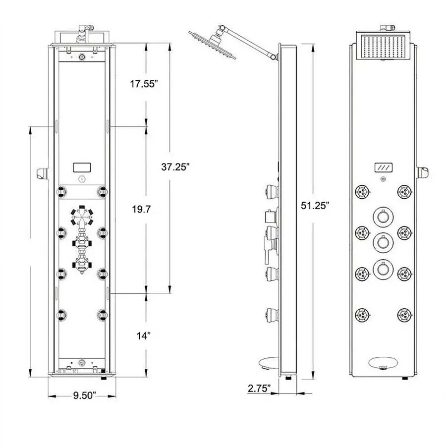 AKDY 52-in Grey Stripe Pattern Tempered Glass 8-Spray Shower Panel System (Valve Included) 10 AKDY 52-in Grey Stripe Pattern Tempered Glass 8-Spray Shower Panel System (Valve Included) - Image 8