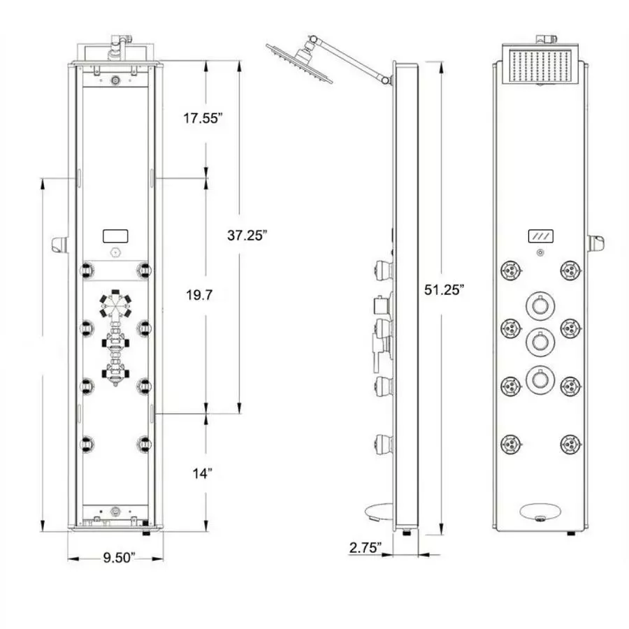 AKDY 52-in Grey Stripe Pattern Tempered Glass 8-Spray Shower Panel System (Valve Included) 11 AKDY 52-in Grey Stripe Pattern Tempered Glass 8-Spray Shower Panel System (Valve Included) - Image 9