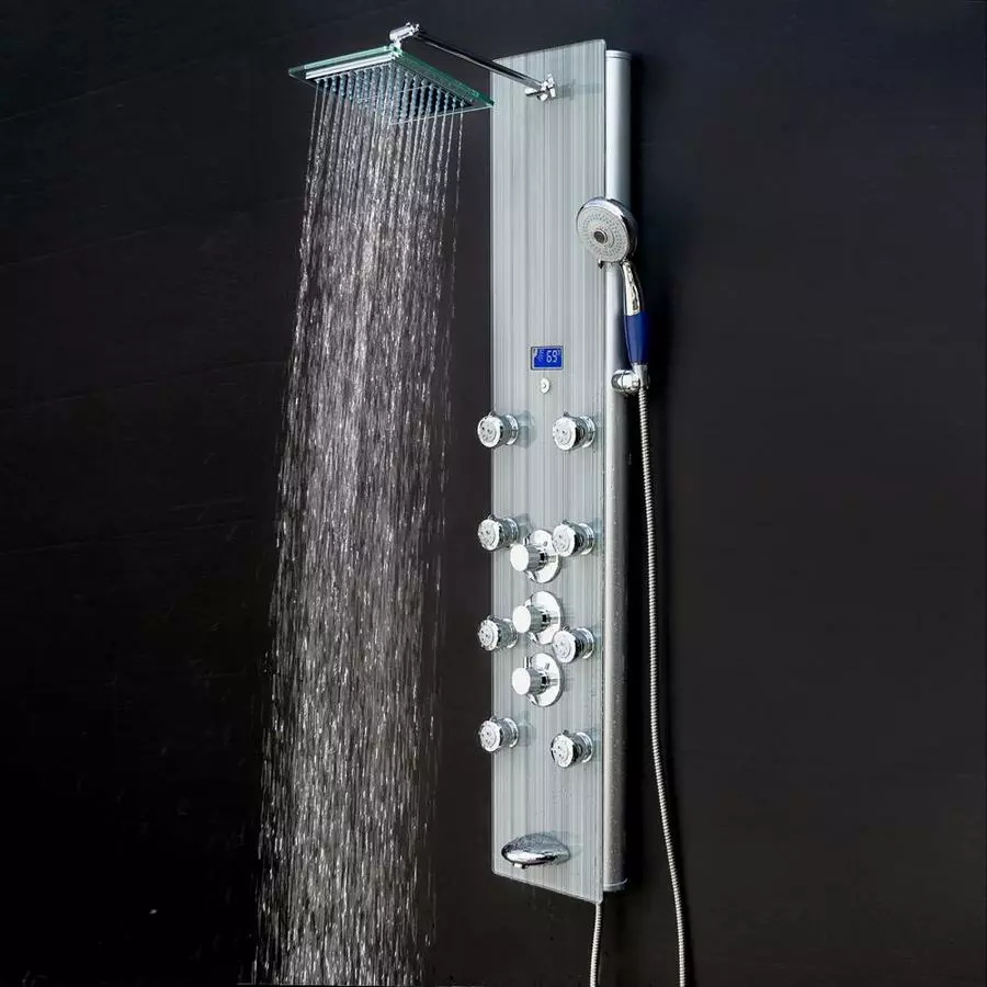 AKDY 52-in Grey Stripe Pattern Tempered Glass 8-Spray Shower Panel System (Valve Included) 4 AKDY 52-in Grey Stripe Pattern Tempered Glass 8-Spray Shower Panel System (Valve Included) - Image 2