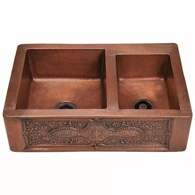 Square D MR Direct 33.25-in X 22.25-in Copper Double Offset Bowl Tall (8-in Or Larger) Drop-In Apron Front/Farmhouse Commercial/Residential Kitchen Sink 3 Square D MR Direct 33.25-in X 22.25-in Copper Double Offset Bowl Tall (8-in Or Larger) Drop-In Apron Front/Farmhouse Commercial/Residential Kitchen Sink