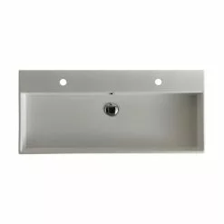 WS Bath Collections Unlimited 100 Wall Mount / Vessel Bathroom Sink In Ceramic White With 2 Faucet Holes