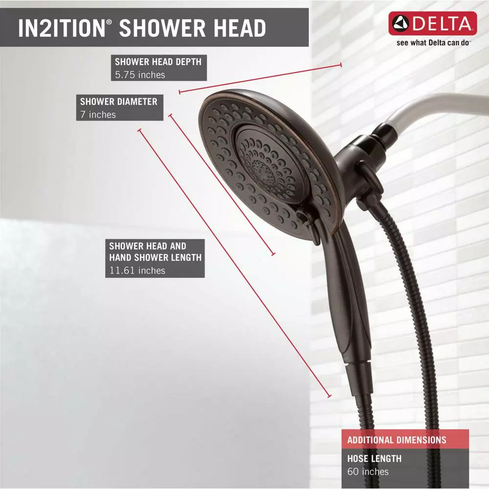 In Stock Hardwarestore Delivery In2ition Two-in-One 5-Spray 6.8 In. Dual Wall Mount Fixed And Handheld Shower Head In Venetian Bronze 5 In Stock Hardwarestore Delivery In2ition Two-in-One 5-Spray 6.8 In. Dual Wall Mount Fixed And Handheld Shower Head In Venetian Bronze - Image 3