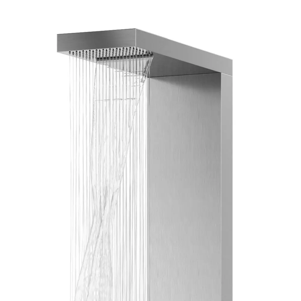 In Stock Hardwarestore Delivery Oahu 4-Jet Shower System With Folding Teak Seat And Matte Stainless Steel Panel With Polished Chrome Fixtures 4 In Stock Hardwarestore Delivery Oahu 4-Jet Shower System With Folding Teak Seat And Matte Stainless Steel Panel With Polished Chrome Fixtures - Image 2