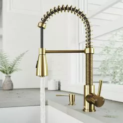 In Stock Hardwarestore Delivery Brant Single-Handle Pull-Down Sprayer Kitchen Faucet With Soap Dispenser In Matte Gold -Bath and Faucet shop 8360273188ef21bcb48e130be1e4c19f 1800x1800