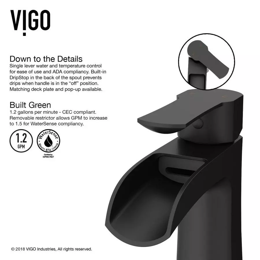 VIGO Paloma Matte Black 1-handle Single Hole WaterSense Bathroom Sink Faucet 5 VIGO Paloma Matte Black 1-handle Single Hole WaterSense Bathroom Sink Faucet - Image 3