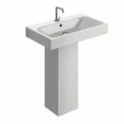 WS Bath Collections Momento Pedestal Sink Combo In Ceramic White With Faucet Hole