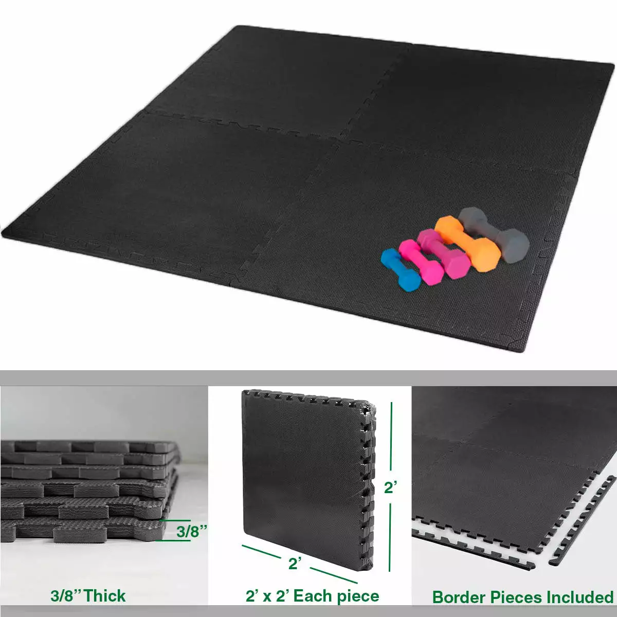 Xspec 3/8" Thick 100 Sq Ft EVA Foam Floor Exercise Gym Mats 25 Pcs, Black | 1 YEAR LIMITED WARRANTY 8 Xspec 3/8" Thick 100 Sq Ft EVA Foam Floor Exercise Gym Mats 25 Pcs, Black | 1 YEAR LIMITED WARRANTY - Image 6