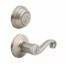 Hardwarestoredelivery Kwikset Lido Satin Nickel Smartkey Single-Cylinder Deadbolt Universal Keyed Entry Door Handle Combo Pack (1 Handle And 1 Deadbolt)