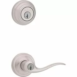Hardwarestoredelivery Kwikset Tustin Satin Nickel Smartkey Single-Cylinder Deadbolt Universal Keyed Entry Door Handle Combo Pack (1 Handle And 1 Deadbolt)
