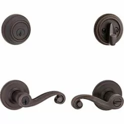 Hardwarestoredelivery Kwikset Lido Venetian Bronze Smartkey Single-Cylinder Deadbolt Universal Keyed Entry Door Handle Combo Pack (1 Handle And 1 Deadbolt)