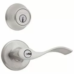 Hardwarestoredelivery Kwikset Balboa Satin Nickel Single-Cylinder Deadbolt Universal Keyed Entry Door Handle Combo Pack (1 Handle And 1 Deadbolt)
