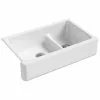 Square D KOHLER Whitehaven 35.5-in X 21.56-in White Double Offset Bowl Tall (8-in Or Larger) Drop-In Apron Front/Farmhouse Residential Kitchen Sink -Bath and Faucet shop 885612206060 1800x1800
