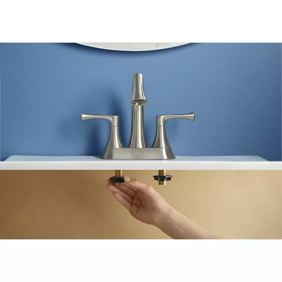 KOHLER Lilyfield Brushed Nickel 2-Handle 4-in Centerset WaterSense Bathroom Sink Faucet With Drain 5 KOHLER Lilyfield Brushed Nickel 2-Handle 4-in Centerset WaterSense Bathroom Sink Faucet With Drain - Image 3