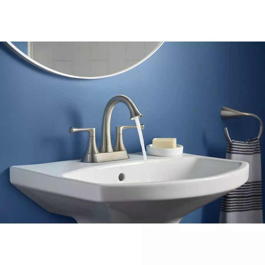KOHLER Lilyfield Brushed Nickel 2-Handle 4-in Centerset WaterSense Bathroom Sink Faucet With Drain 6 KOHLER Lilyfield Brushed Nickel 2-Handle 4-in Centerset WaterSense Bathroom Sink Faucet With Drain - Image 4