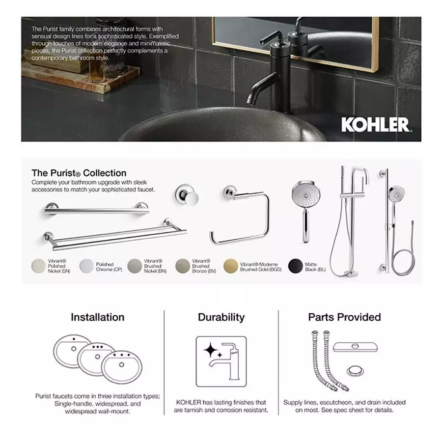 KOHLER Purist Polished Chrome 1-Handle Bathtub And Shower Faucet 4 KOHLER Purist Polished Chrome 1-Handle Bathtub And Shower Faucet - Image 2
